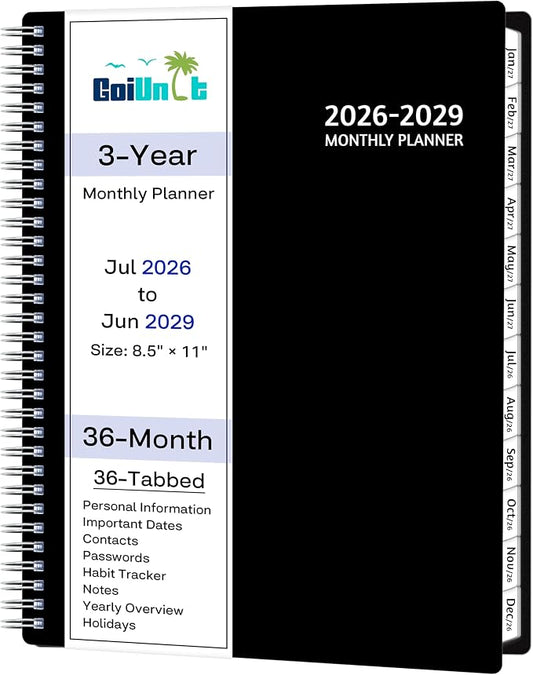 Monthly Planner 2026-2029, 36 Months Calendar Planner 2026-2029 from Jul 2026 – Jun 2029, 8.5'' x 11'' with Ruled Spread, Flexible Cover, Spiral Wirebound, Pocket, Coated Tabs, Notes ＆ Habit Tracker