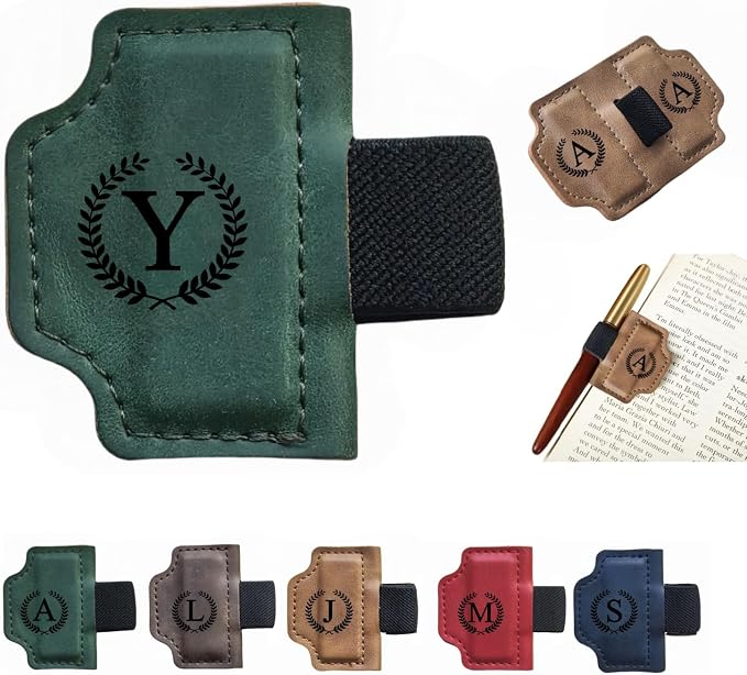 MOTEERLLU Custom Bygonemark Personalized Magnetic Leather Pen Holder Bookmark with Initial for Reading Women, Men, Teacher, Book Lovers Gifts & Accessories(Green,Y)