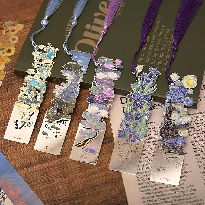 Metal Bookmarks with Tassel, Sliver Hollow Bookmark Monet Oil Painting Theme Bookmarks Art Bookmark for Book Lovers Writers Readers Children Teens Men Women Adults (Woman with Parasol)