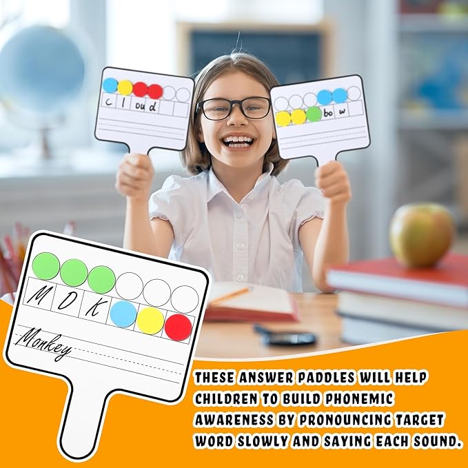 Seajan 6 Pcs Magnetic Paddle Set Education Dry Erase Double Side Handheld Answer Board with Counters Discs Phonemic Awareness Phonics Games Toy for Students Kids (Black)