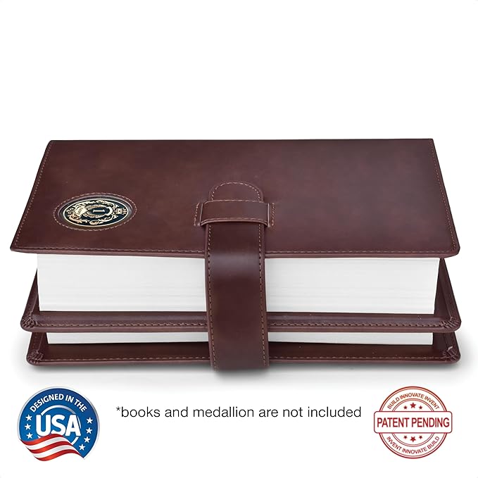 GALILEO® Double AA Big Book Cover & 12 Steps & 12 Traditions | Medallion Holder | AA Gift | Alcoholics Anonymous | PU Leather | AA Book Covers for Hardcover (Plain/Coin Pocket/Brown)