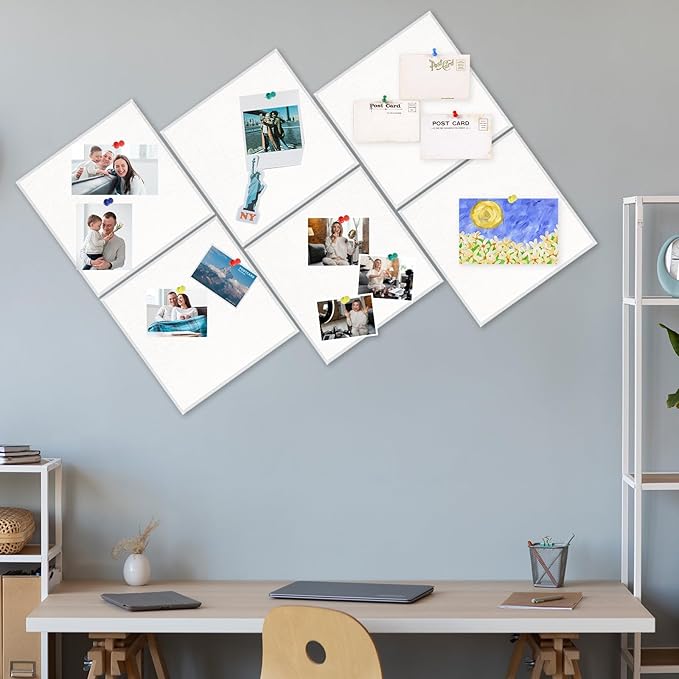 Thboxes Large Cork Board 36" x 24", 6 Pack Felt Bulletin Board with 30 Pushpins, Cork Boards Alternative with Self-Adhesive Strips, Felt Wall Tiles Pin Board for Wall Office Home School Decor-White