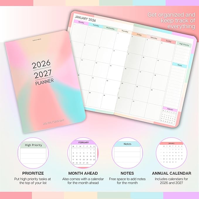 2026-2027 Pocket Planner | Small A6 Size - Fits in Your Bag | Two-Year Calendar | Premium 120gsm Paper | Portable & Durable Design (Colorful)