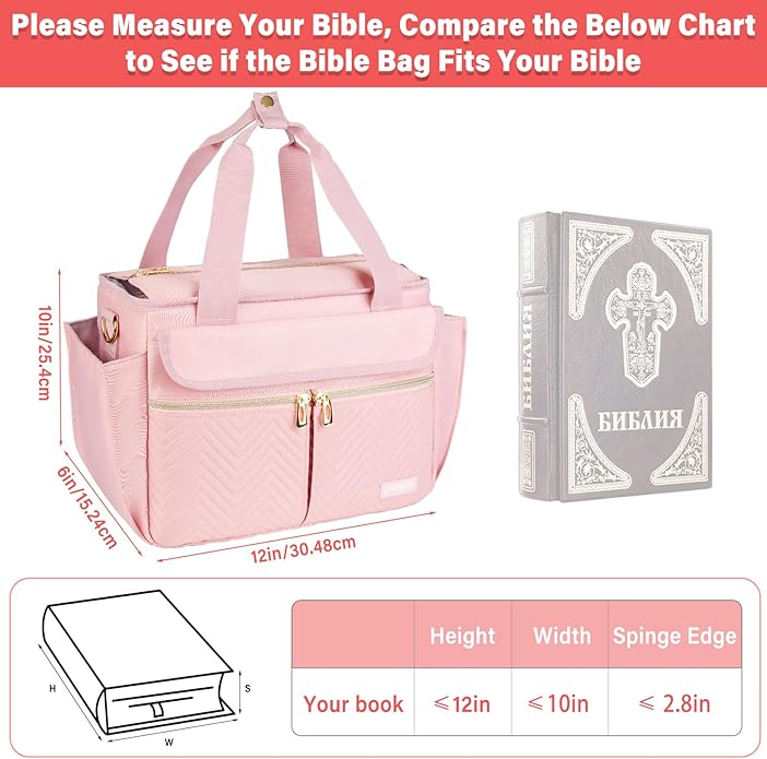 Bible Cover Case for Women,Bible Tote Bag with Shoulder Strap,Church Bag with Multiple Pockets for Bible Study Accessories