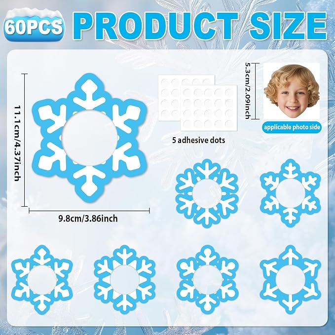 60Pcs Winter Snowflake Paper Cutouts Winter Bulletin Board Decoration Snowflake Blue DIY Photo Craft Cutouts Christmas Classroom Supplies for Teacher Student School Holiday Party Chalkboard Wall Decor