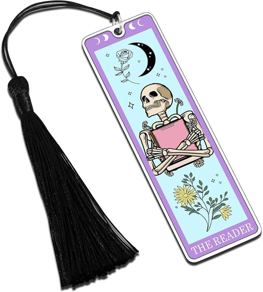 Halloween Spooky Bookmarks - Halloween Gifts for Women Adult, Boo Basket Stuffers for Women, Spooky Basket Stuffers for Her Him, Book Lover Gifts for Women, Funny Skeleton Tarot Bookmark Horror Gift
