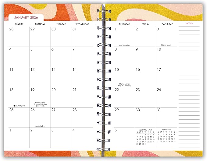 2026 Planner, Weekly & Monthly Planner, Retro 70s Psychedelic Abstract Design, 12-Month Engagement Calendar: 2026, 6" x 9", Groovy Swirls