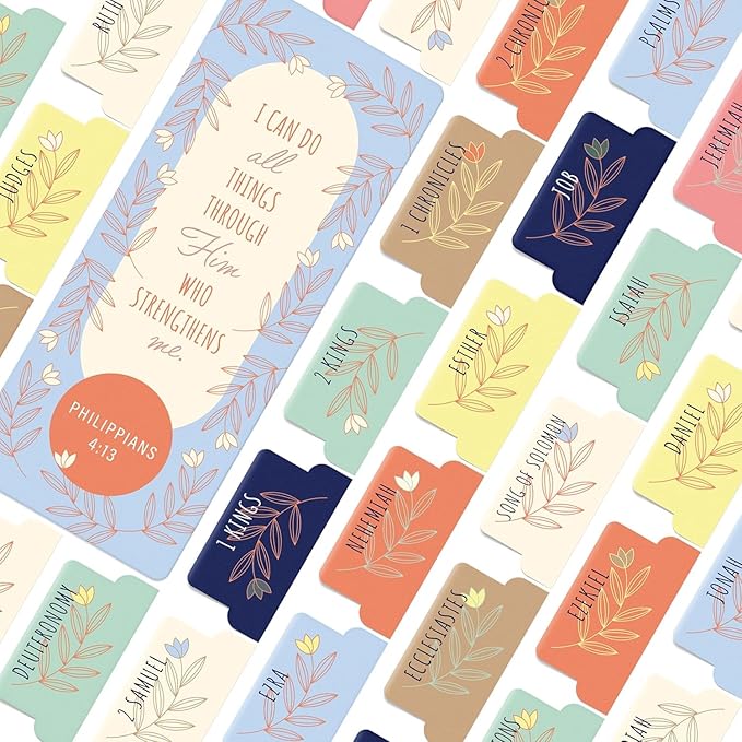 OFFILICIOUS Bible Book Tabs, 100 Soft-Touch, Laminated Bible Tabs Blue, Green, Brown for Jesus Bible, Protestant & Catholic Bible Tabs, Bible Tabs for Women, Men & Kids