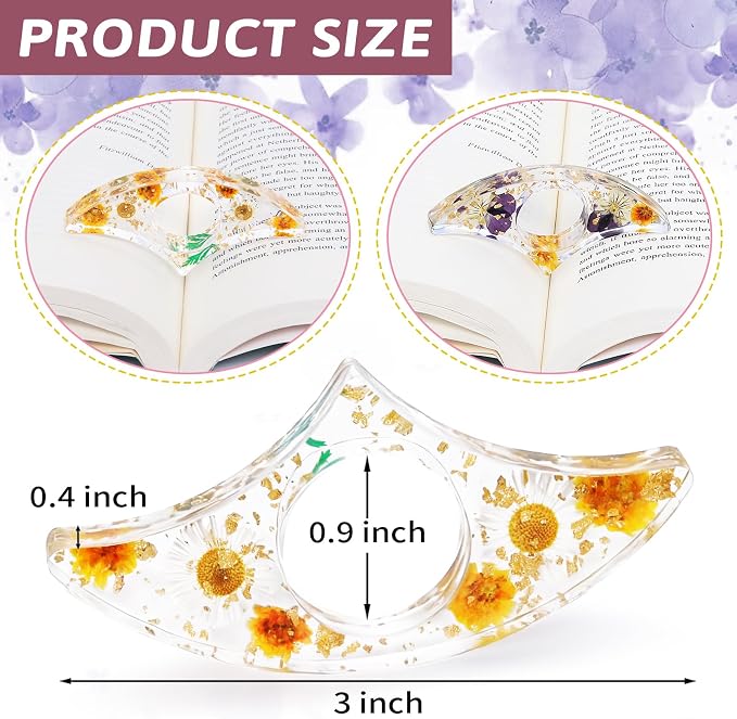 Book Page Holder, Tumwisk 2PCS Book Holder Thumb, Resin Dried Flower Page Holder, Reading Accessories for Reading Lovers, Thumb Bookmark Gifts for Readers Women（Purple and Orange