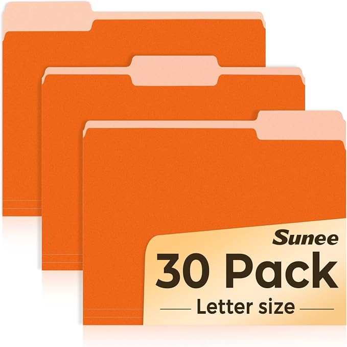 SUNEE File Folders, 30 Pack Manilla Folders 8.5 x 11, Colored File Folders Home Office School Supplies for Documents Files Paper, Orange