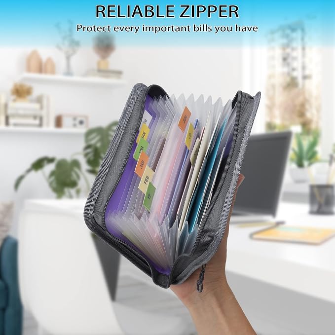 NAFY Small Accordion File Organizer,A6 Size 13 Pockets Coupon Receipt Holder Organizer wallet with Zipper,8X5.3 Inches Portable Accordion Expanding Folders Wallet for Coupon,Receipt,Bills,Cash(Purple)