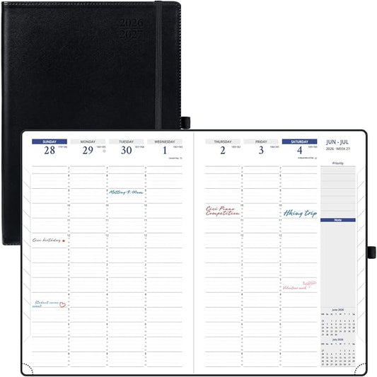 POPRUN Planner 2026-2027, Weekly And Monthly Planner (A4 Size 8.25" x 11.75"), 15-Minute Hourly Planner & Appointment Book (Jul 2026 - Jun 2027), Monthly Tabs, Inner-pocket - Black
