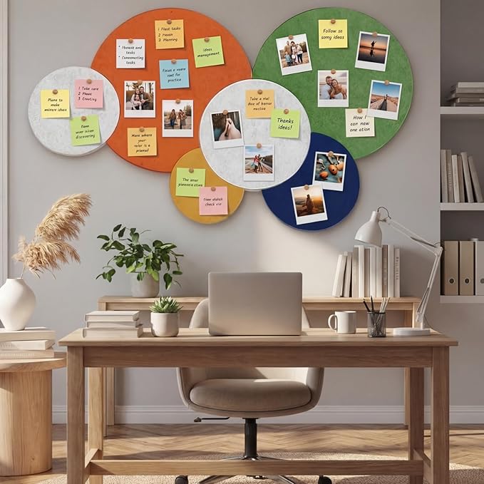 Yerliker 6 Pcs 55 x 30 Inch Self Adhesive Felt Bulletin Board Tiles Thick Splicing Felt Panels for Craft Room, Classroom, Nursery and Playroom Wall Decor(Colorful)