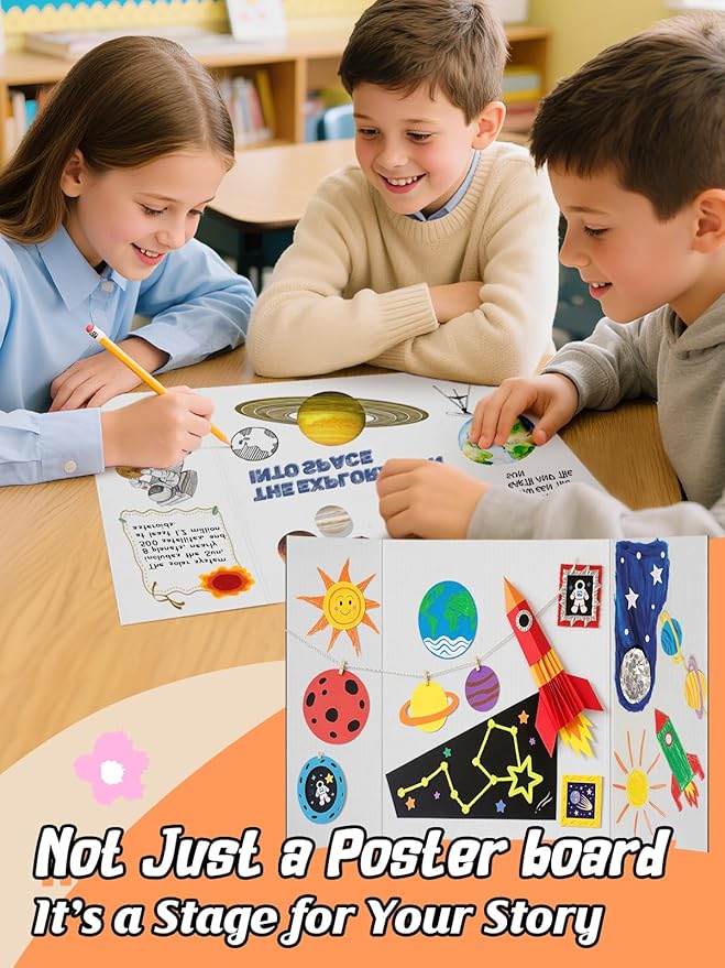 Small Trifold Poster Board 21" x 14" - Premium Quality Thick White Presentation Boards for Science Fair School Project, Display Board for Classroom Business Supplies (6Pcs)