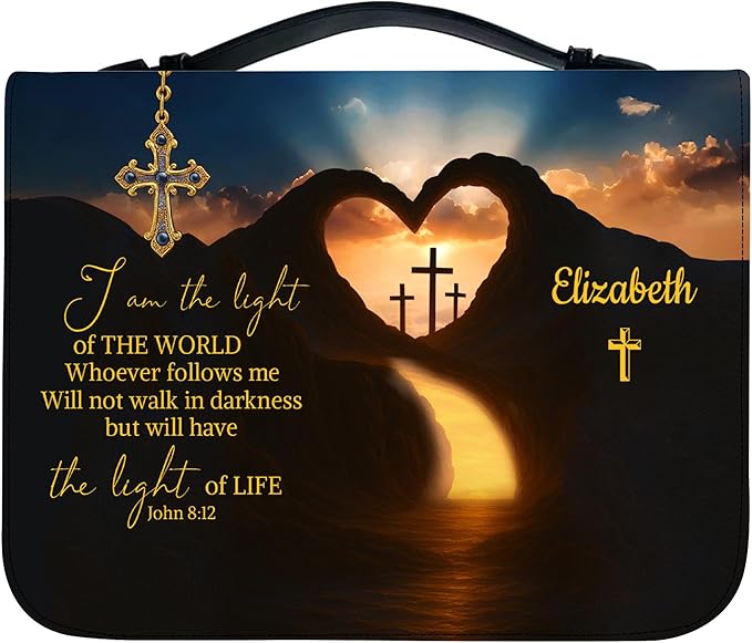 Personalized Bible Cover for Men, Christian Bible Case PU Leather, Jeus Bags Religious Appreciation Gifts for Women Girls Daughter Christian with Handle Zipper (BIBLE-13, M-2XL)
