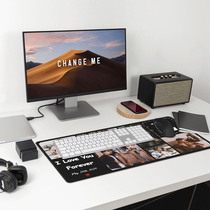 Mouse Pad Custom with Name and 7 Photos, Custom Mousepad 16*29.5in, Desk Mat for Keyboard Mouse, Desk Accessories, Gaming Desk Mat, Customized Gift for Men on Birthady Christams Anniversary