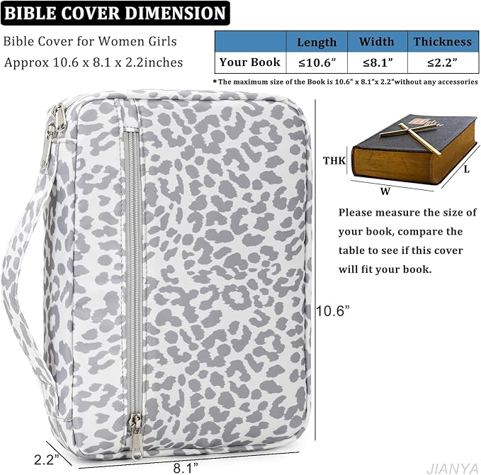 JIANYA Bible Cover Case for Women, Leopard Bible Covers Bible Cases for Women with Handle and Zippered Pocket