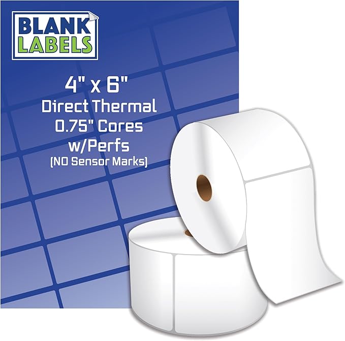Blank Labels Thermal Transfer Shipping Labels, Matte White Printer Labels on 0.75" Core Without Sensor Mark 4" X 6" Label 105 Labels per Roll 4 Rolls