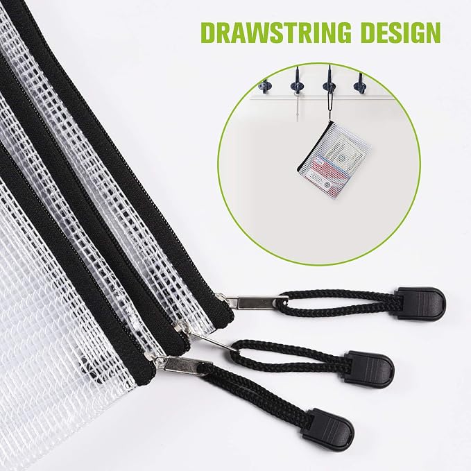 12 Pcs Plastic Mesh Zip File Bags, Waterproof Tear-Resistant Document File Folders, B8 Size Zipper Documents Pouch Document Organizer Bags for School Office Home Travel Storage(5×4.1 Inch)