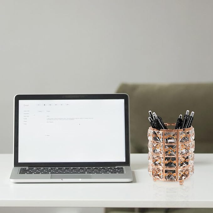 Crystal Pen Holder, Pencil Cups for Desk, Multi-Purpose Desktop Organizer, for Office Writing Desk (Rose Gold)