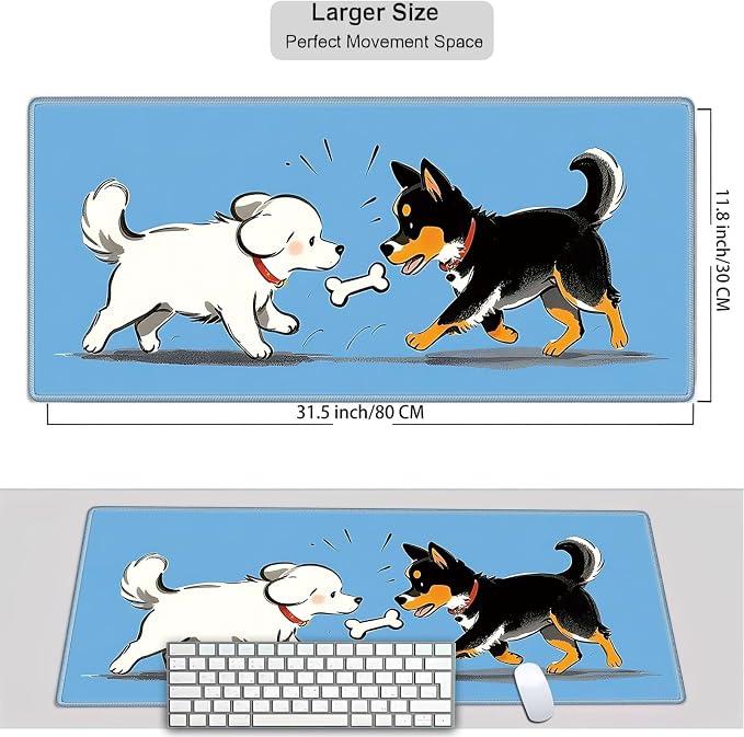 Mouse Pad Gaming Mousepad 31.5x11.8 Inch XXL Large + Coasters,Desk Mat with Stitched Edges, Non-Slip Rubber Base, Thick Mouse Pad for Computer, Laptop, Office & Home - Cute Dog