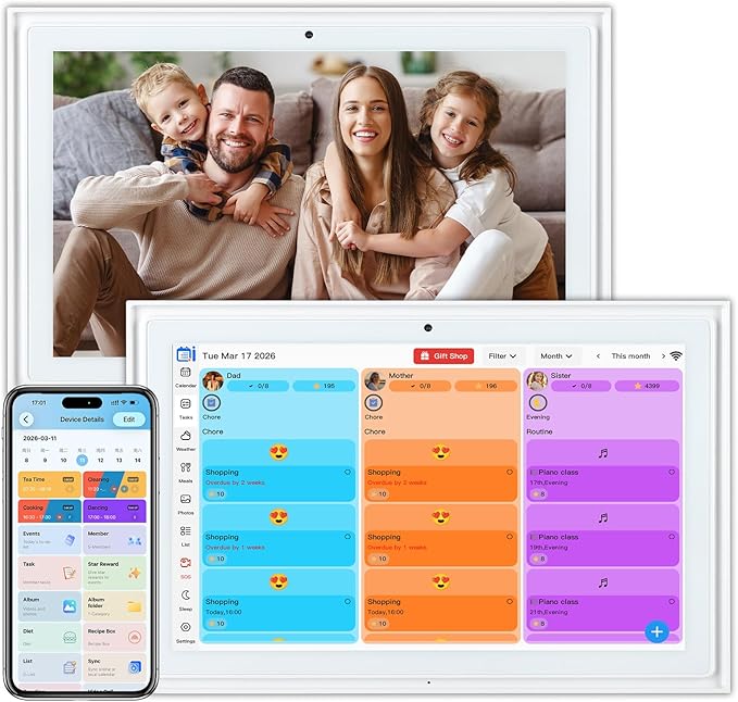 Digital Electric Calendar, 10.1" HD Wall Touch Screen calendars, Meal Planner, Family Duty Charts, to Do List, HD Smart home digital organizer, Interactive Electronic Calender, Built-in Digital Picture Frame Function