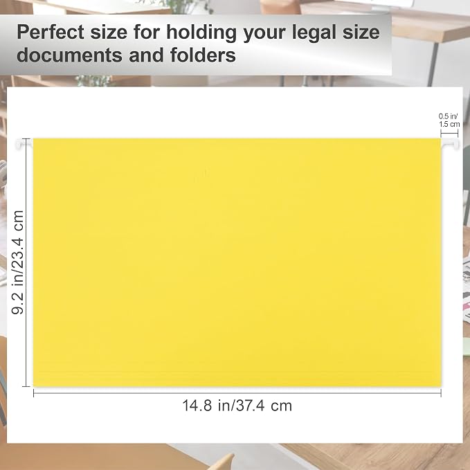 Legal Size Hanging File Folders,25 Packs Legal Hanging File Folders,Yellow Legal Size Hanging Folders,9.2'' × 14.8'',Hanging Folders for Filing Cabinet,1/5 Adjustable Tabs for Office,School,Home