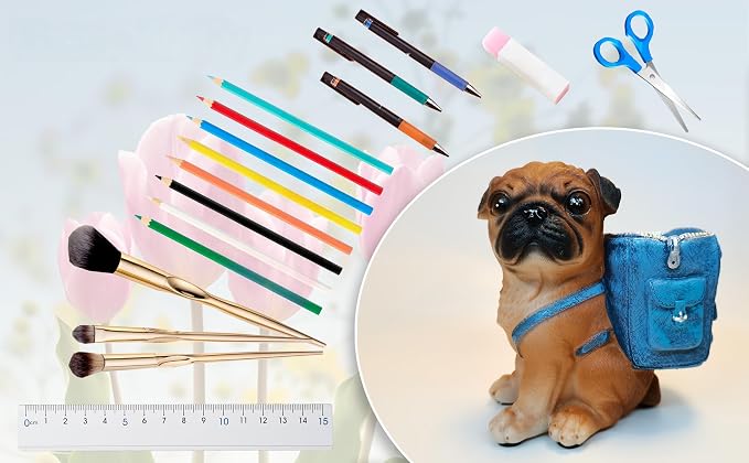Cute Dog Pen Holder for Desk ，Pen Pencil Cup Creative Desktop Pen Organizer Pencil Cups Unique Desk Accessories Decor for Home Office School Gift for Dog Lovers (Pug)