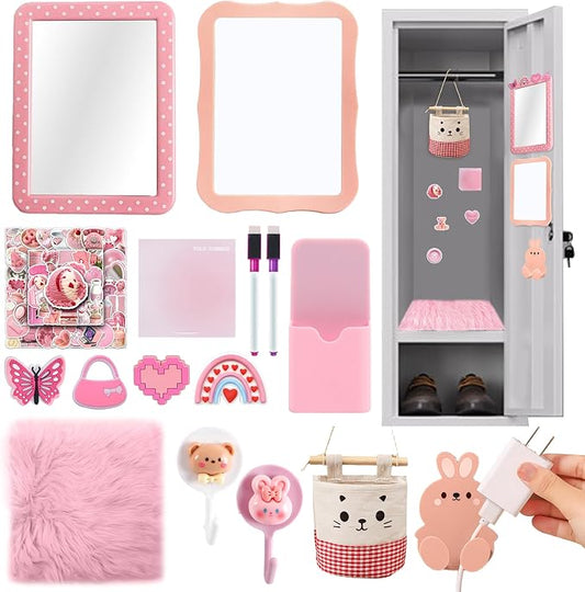 BANBALLON Locker Accessories Kits for Girls with Magnetic Whiteboard Locker Mirror Locker Rug and Pen Holder Back to School Essentials for Locker Organizer