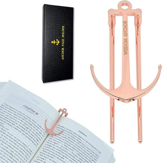 Anchor Page Holder for Hands Free Reading Bookmark Book Opener Reader Gift Metal Portable Music Recipe Book Hardcovers Paperbacks Magazines Clip Accessories, Rose Gold