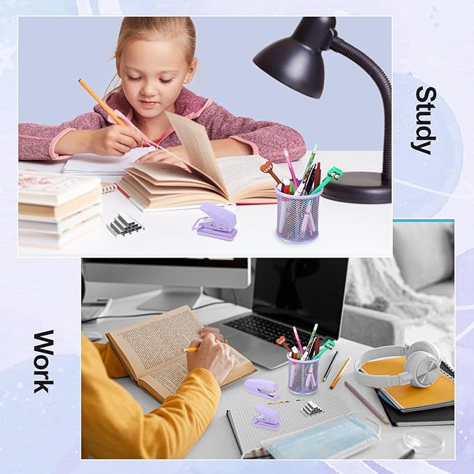 14Pcs Purple Desk Accessories, Purple Office Supplies Desk Supplies Set Office Essentials Stapler and Tape Dispenser Set, with Paper Clips Staple Pen Holder Staple Remover Back to School Supplies