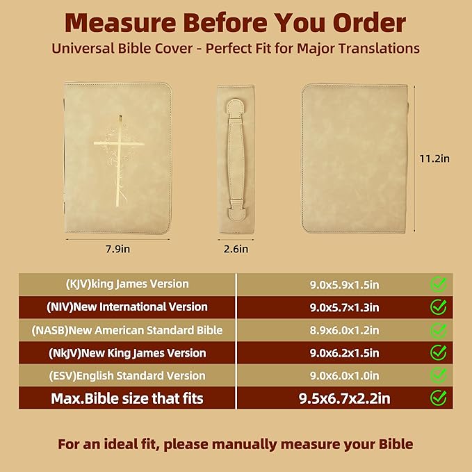 Bible Cover Case for Women, Bible Bag with Phone Pocket, PU Leather Large Carrying Book case with Minimalist Debossed Design – Christian Bible Accessories for Girls & Women (Beige)