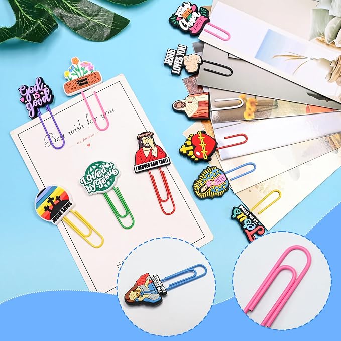 Cute Paper Clips, 50Pcs Jesus Bookmark Paperclips Bulk Metal Fun Christian Planner Clip Charms Clamp Desk Accessories Stationery Colorful Office Supplies Gifts for Student Teacher Party Decor