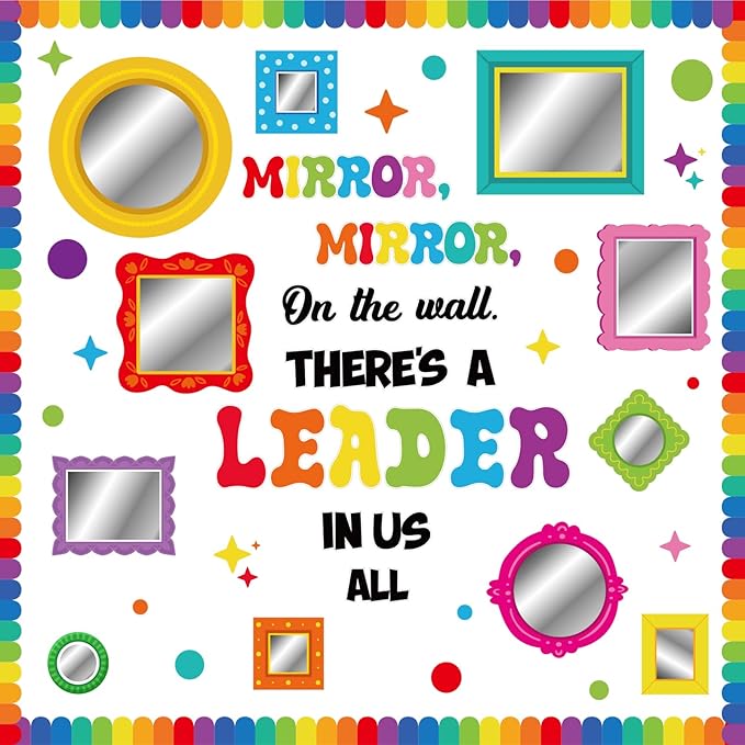 Honoson 59 Pcs Motivational Bulletin Board Set Mirror Mirror on The Wall There's a Leader in Us All Bulletin Board Cutouts Affirmation Station Classroom Decorations for School Classroom Wall Supplies
