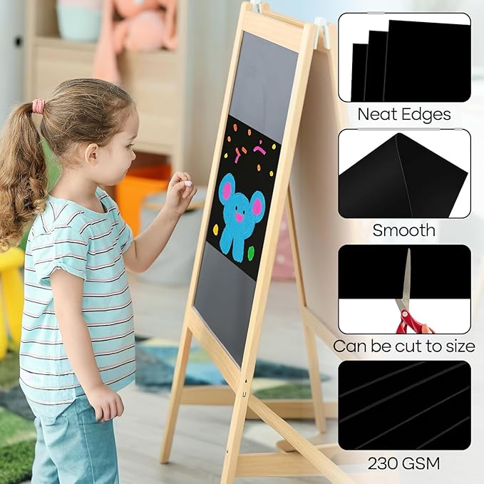 50 Pcs Black Poster Board Paper 14x18, ROOKEA Vision Boards Posterboard Bulk for School Projects Classroom Arts Craft Presentations Drawing Scrapbooking Blank Graphic Display