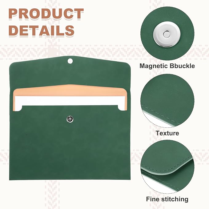 PATIKIL PU Leather File Folders, 7.9x10.6 A4 Document Holder Waterproof Envelope Folder with Snap Closure, Portable Portfolio Organizer Case for Paper Receipt, Green