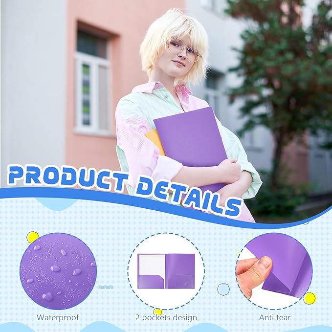 24 Pcs Purple Heavy Duty Plastic Folders 2 Pocket File Folder Fit Letter Size for Home Office School Communication Presentation Report Sheet Protectors (Purple)