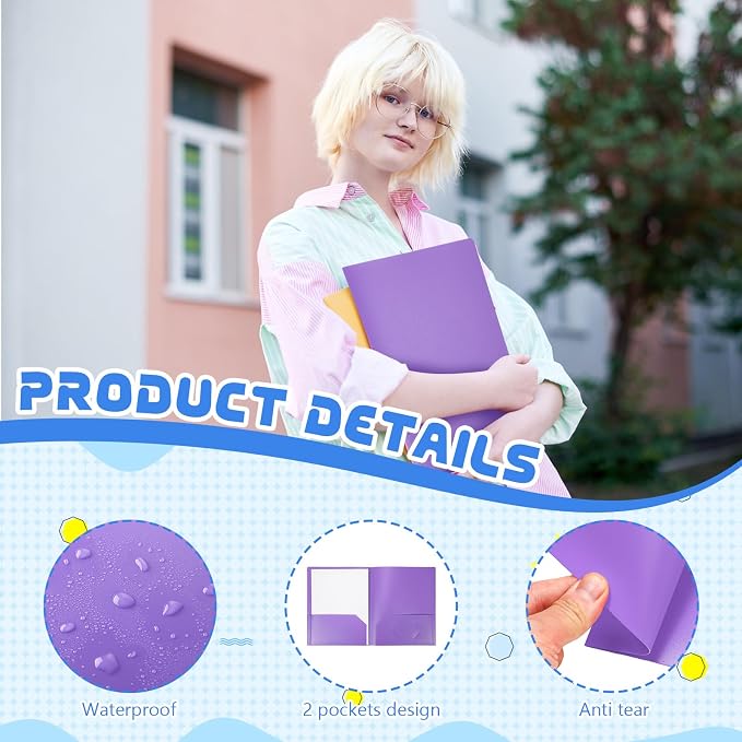 1 Pcs Heavy Duty Plastic Folders 2 Pocket File Folder Fit Letter Size for Home Office School Communication Presentation Report Sheet Protectors (Purple)