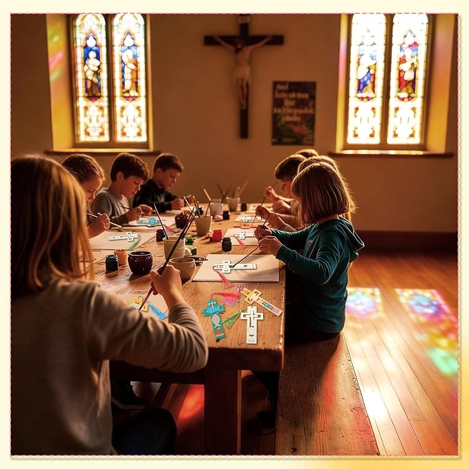 Yexiya 30 Sets DIY Christian Bible Bookmarks for Crafts, Unfinished Wooden Cutouts with 30 Tassels & 12 Color Markers, Bulk Religious Art Supplies for Sunday School, Vbs, Baptism & Church Activities