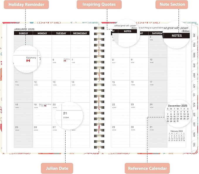 2026 Planner, Weekly and Monthly Calendar Planner, Academic Daily Agenda (Jan 2026 - Dec 2026), Hardcover Planning Notebook for Office Accessories and School Supplies, Chirpy Birds