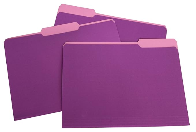 School Smart Colored File Folders Two-Tone, Letter Size, 1/3 Cut Tabs, Lavender, Pack of 100