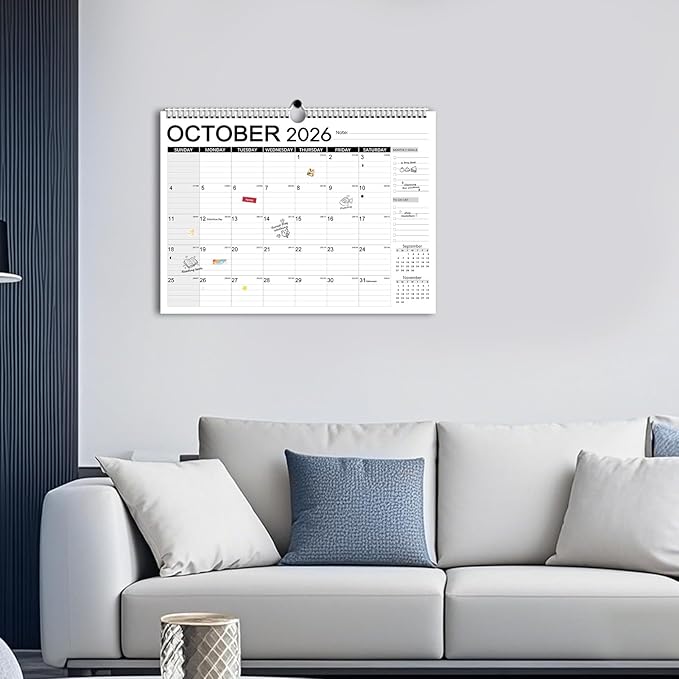 AECCN Calendar 2026-2027, Large days Blocks, 17" x 12" Large Wall Calendar 18 Months with Stickers, Anti Ink Bleed, Durable Thick Paper, 2026-2027 Calendars for Home, Office, Teacher Supplies- Simple