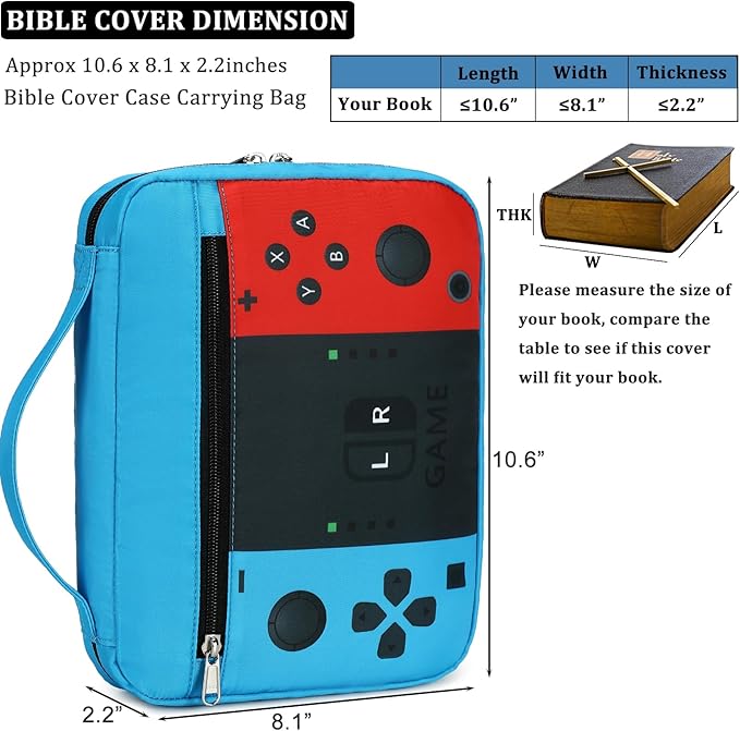 JIANYA Bible Cover for Boys Kids Bible Case Church Bag Childrens Bible Bag with Handle and Zippered Pocket Gamer