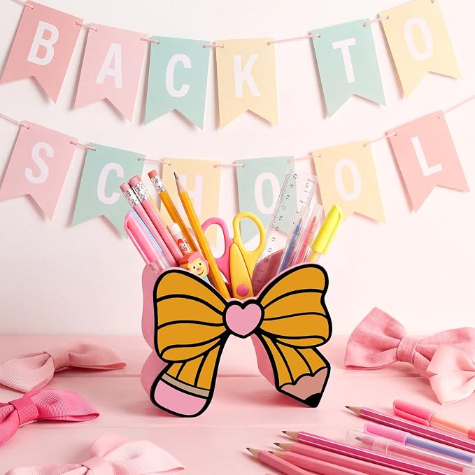 Tenceur Pencil Bow Pen Holder for Desk Large Capacity Bow Pencil Holder Coquette School Supplies Set Desk Organizer Cute Teacher Office Decor Makeup Brush Holders Back to School Gift for Girls Women