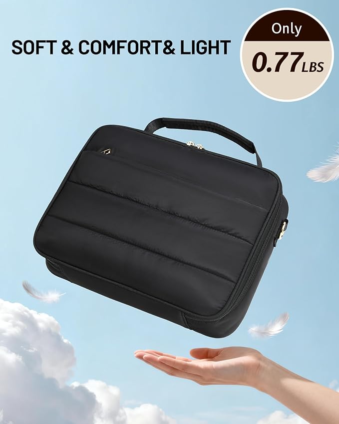 Bible Cover Case for Women, Large Quilted Puffer Bible Bag with Shoulder Strap, Womens Book Carrying Case for Church, Cute Bible Carrier Study Supplies Gifts for Christian Lady, Black