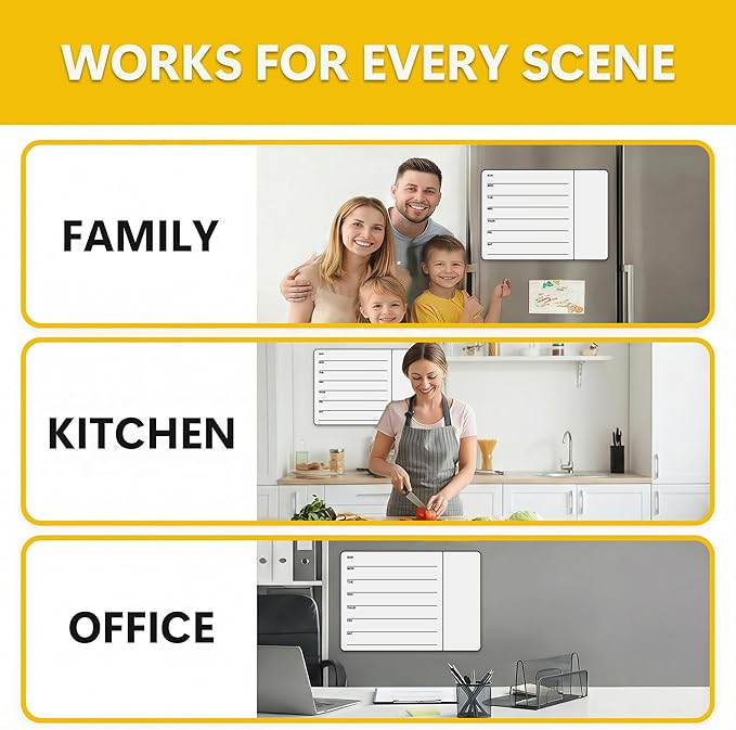 Li&Zhao Weekly Magnetic Menu Board for Refrigerator - 16x12 in Weekly Menu Board Fridge Calendar with 8 Color Markers - Magnetic Menu Board for Fridge for Meal Planning, Family Schedule Organizer