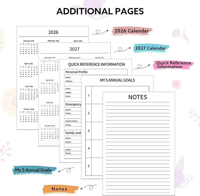2026-2027 Planner, Weekly and Monthly Planner, July 2026-June 2027, Calendar Planner A5 (6.1" x 8.4") with Tabs, Inner Pocket for Home School Office Supplies, Blue Flower