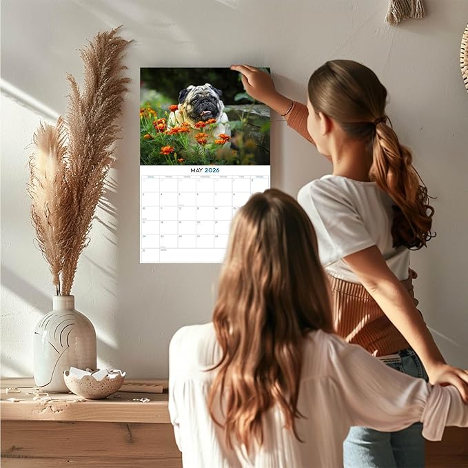 2025 2026 Pug Calendar - Dog Breed Monthly Wall Calendar - 12" x 18" Open - Thick No-Bleed Paper - Giftable - Academic Teacher's Planner Calendar Organizing & Planning - Made in USA