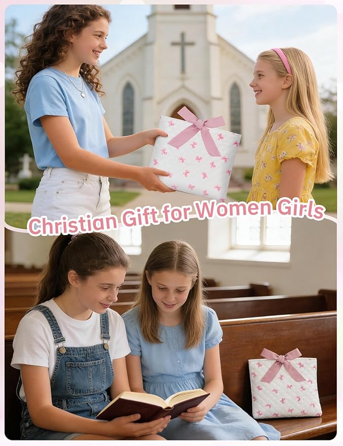 Bible Sleeve for Women Girls - Hand Carry Large Bible Cover with Pink Lace - Washable Padded Bible Case with Bible Study Supplies- Christian Gift for Women Girls Friends