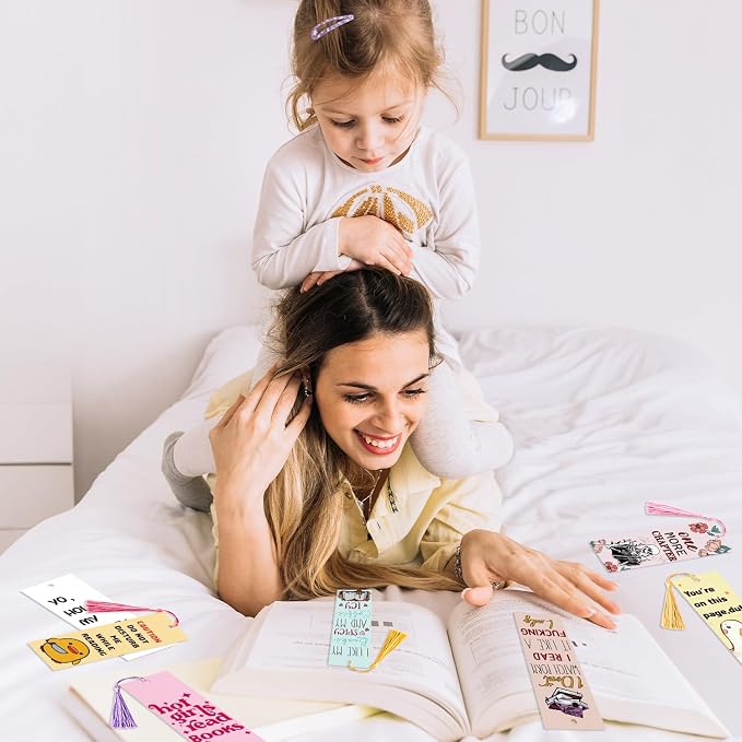 10Pcs Funny Bookmarks with Tassel for Reading Reader Gift, Cute Funny Book Marks for Women Men Christian Paper Bookmark Page Makers for Students Teachers Christmas Bookish Gifts for Book Lovers